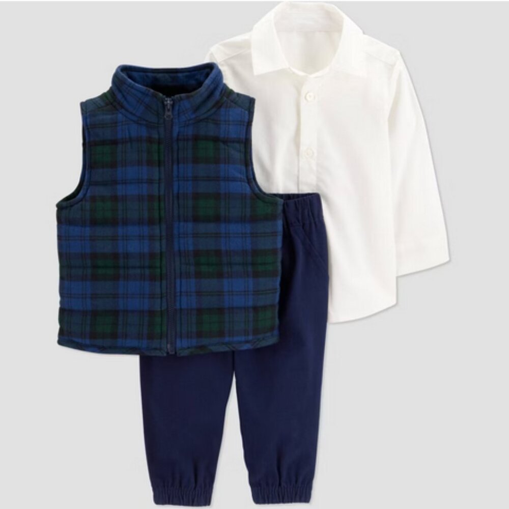 Carter's JOY Baby Boys' 3pc Plaid Vest Set 18 Months NWT
